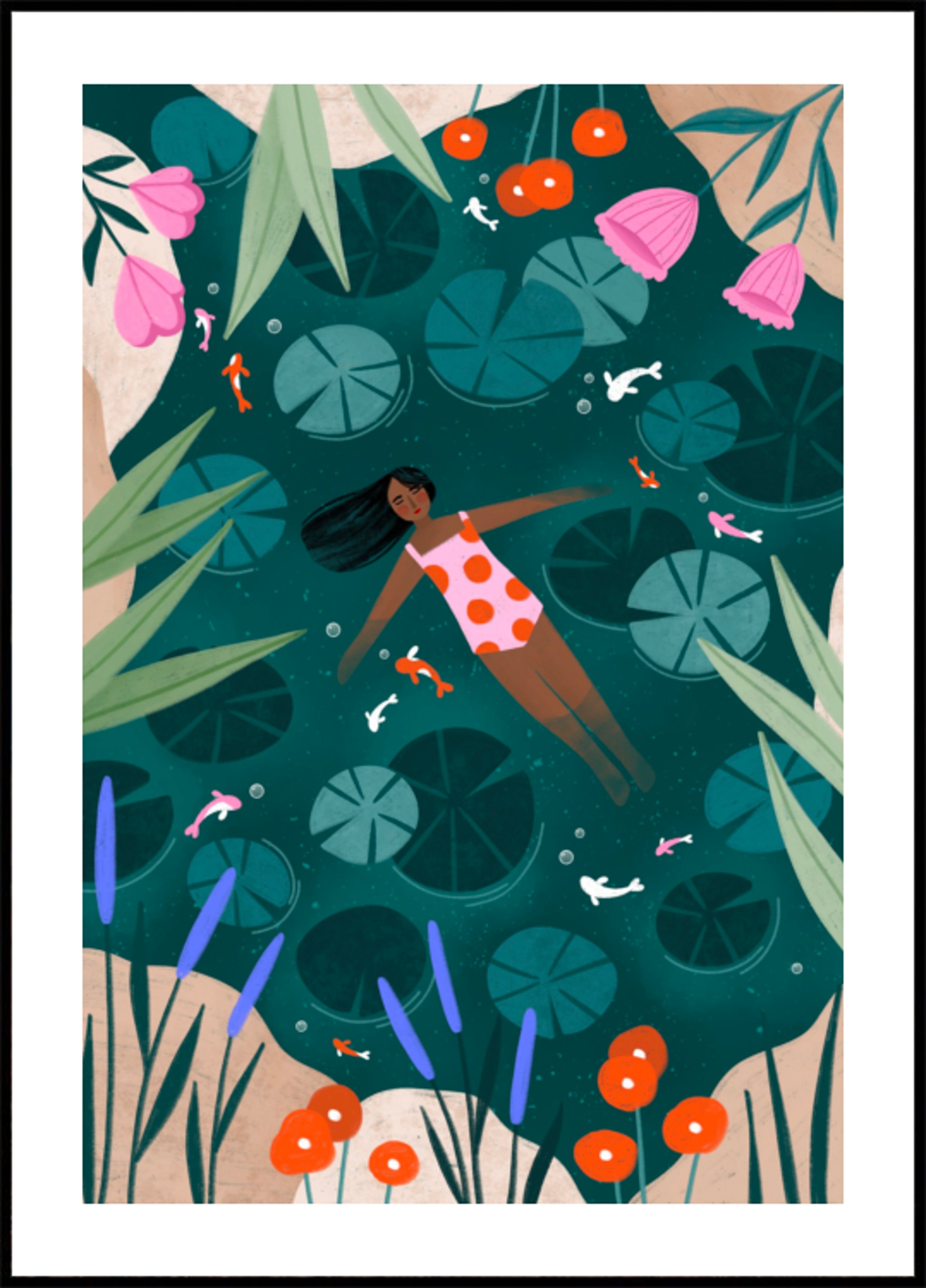 Woman Floating Lily Pond