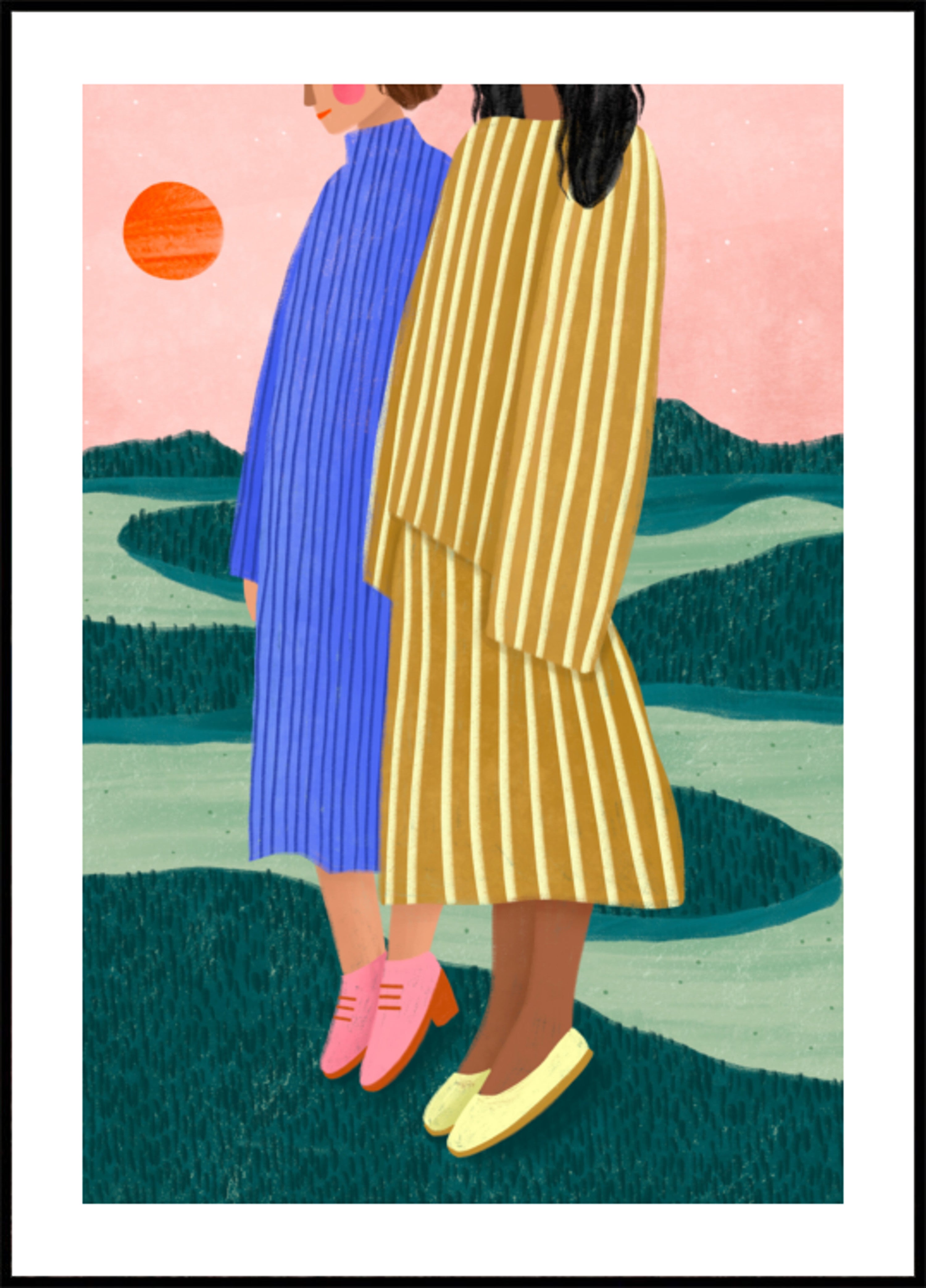 Women Overlook Serene Landscape