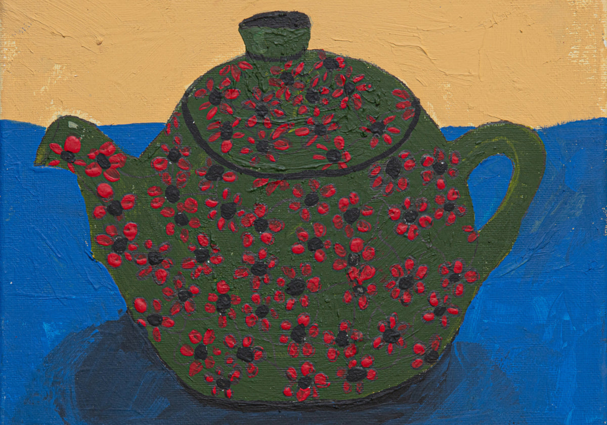 Green Floral Teapot Still Life