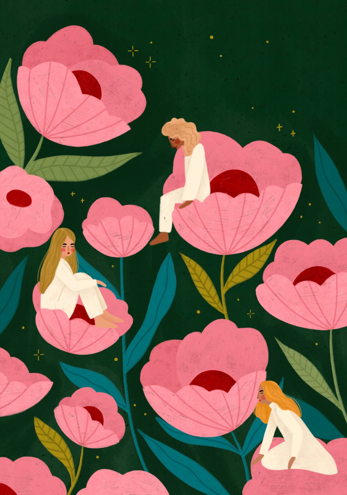 Calm Women in Flowers
