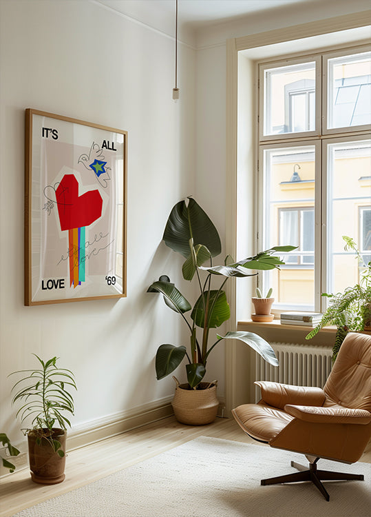 It's All Love '69 Heart Greige Plakat - Posterbox