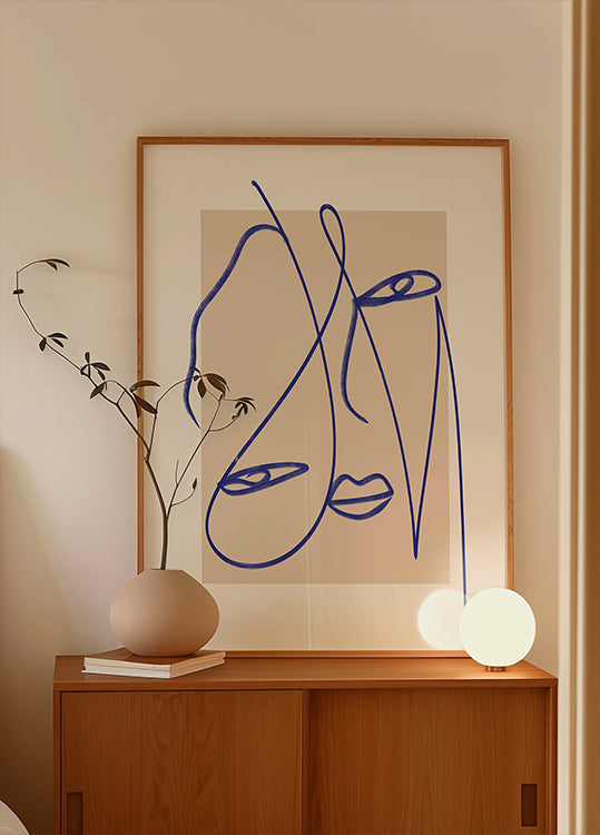 Abstract Blue Line Art Plakat - Posterbox