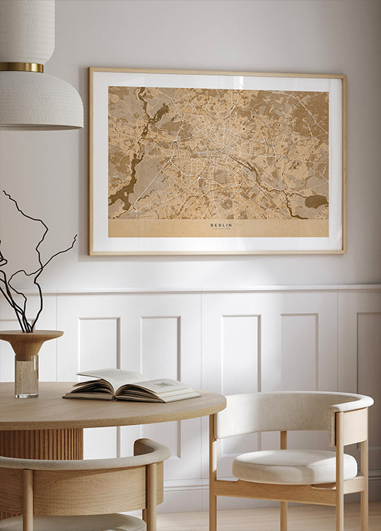 Sepia vintage map of Berlin in Germany Poster