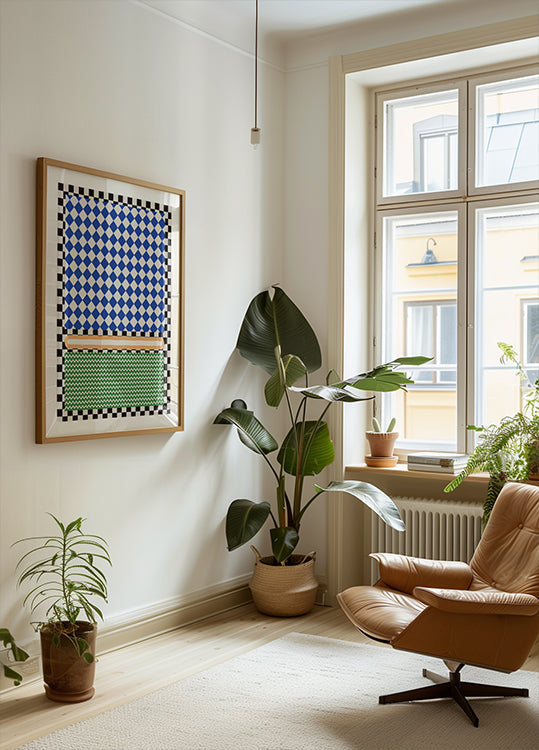 Geometric Pattern With Blue And White Diamonds Poster