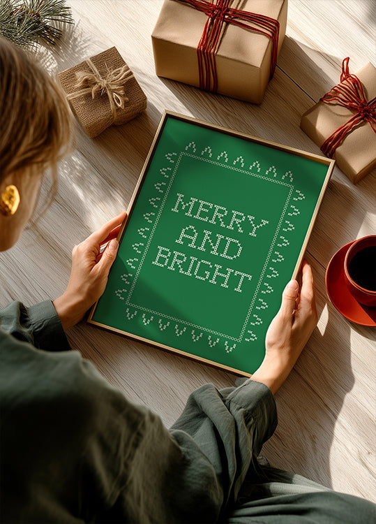Merry and Bright - Cross Stitch - Green Poster