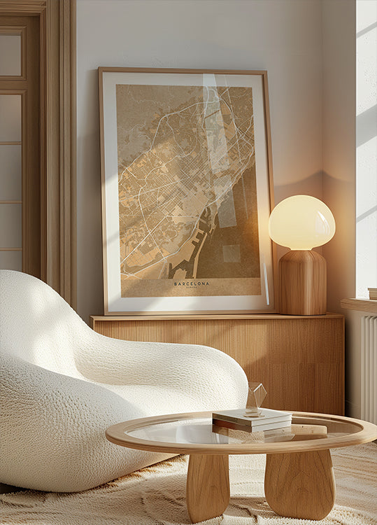 Map of Barcelona (Spain) in sepia vintage style Poster