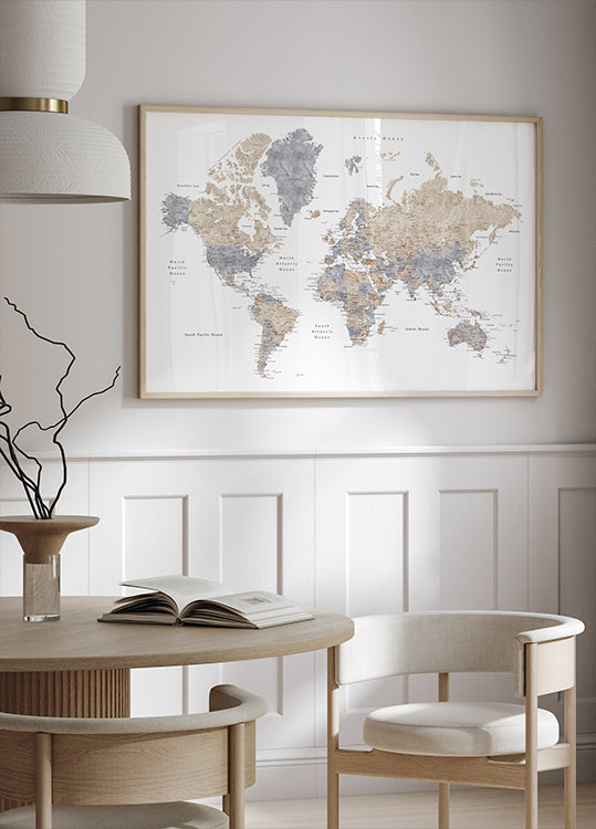 Watercolor world map with cities, Gouri Poster