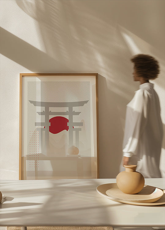 Torii Gate Red Sun Poster