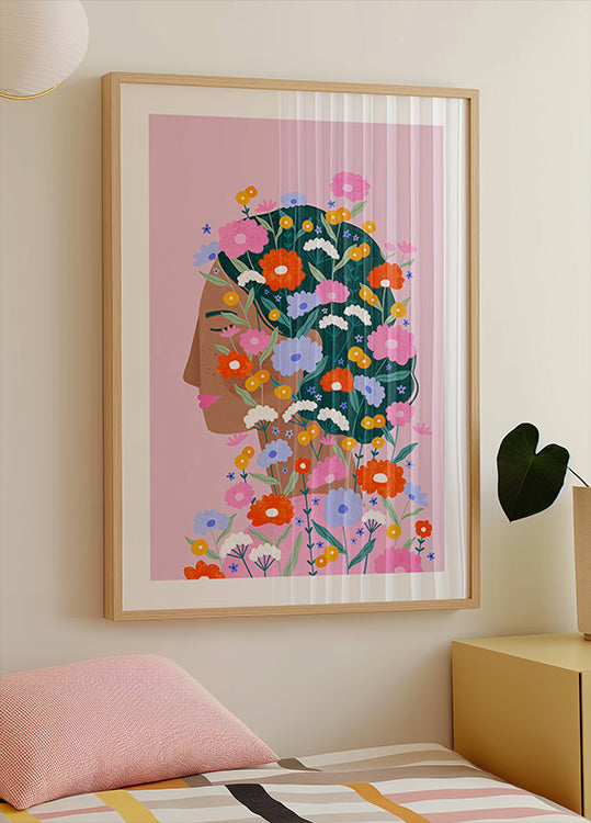 Colorful Flower Lady Poster