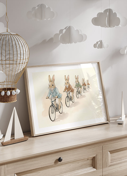 Bunny Friends on Bicycles Poster