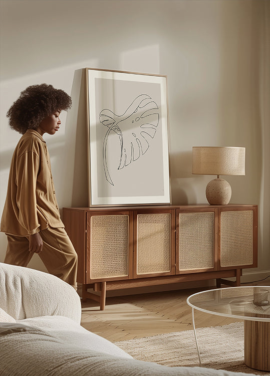 Monstera Bent Beige Poster