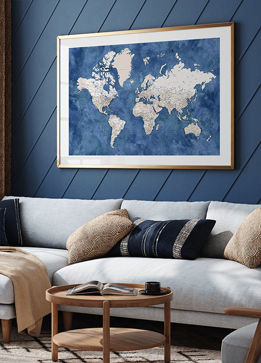 Detailed world map with cities, Sabeen Poster