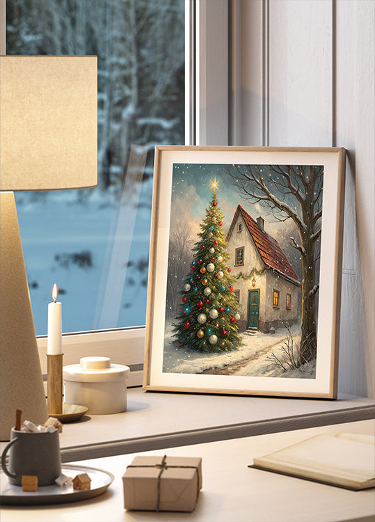 Cozy Christmas Cottage Poster