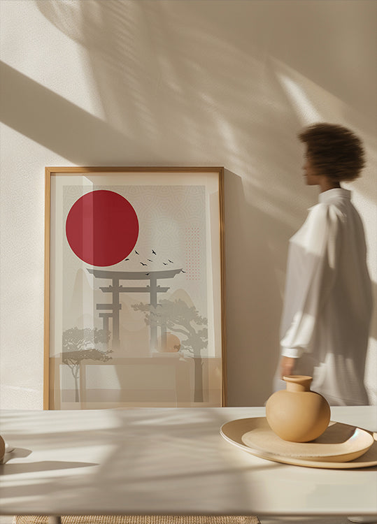 Red Sun Torii Poster