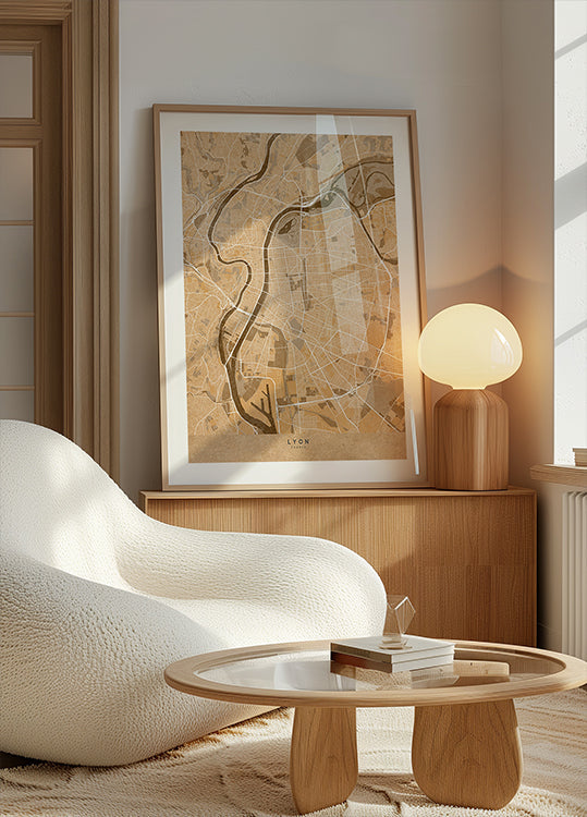 Sepia vintage map of Lyon France Poster