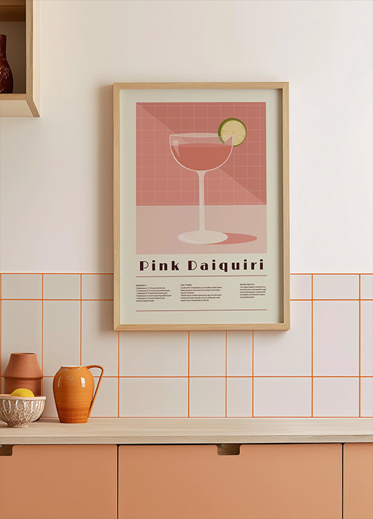 Pink Daiquiri Cocktail, Retro Recipe Poster