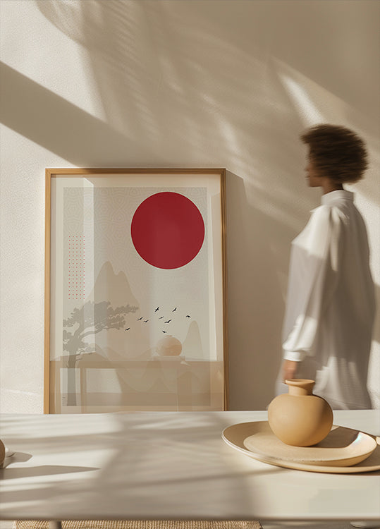 Red Sun Landscape Poster