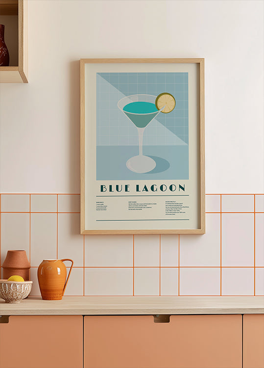 Blue Lagoon Cocktail, Recipe Art Poster