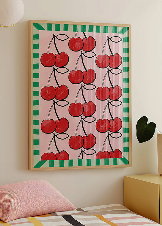 Red Cherries on a Pink Poster