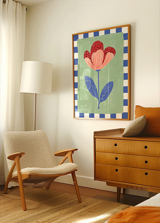 Stylized Flower With Red Petals And Black Dots Poster