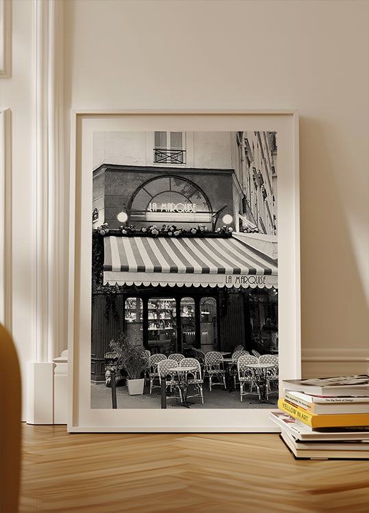 Paris cafe La Marquise Black & White Poster