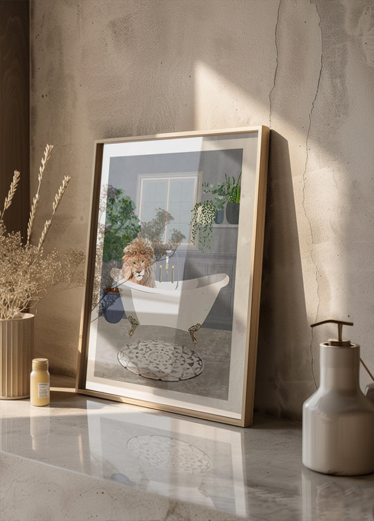 Lion takes a bath Poster
