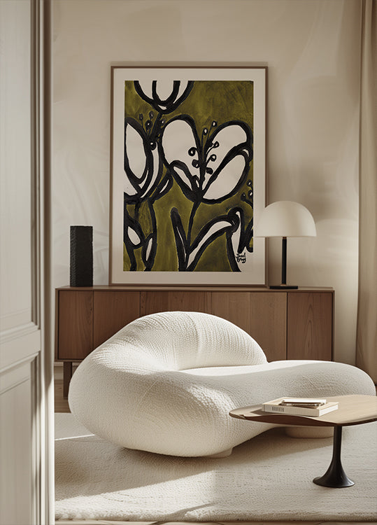 Floral With Tulips In Moss Green Poster