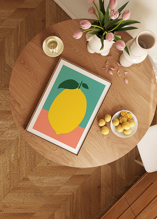 Lemon With Two Leaves Poster
