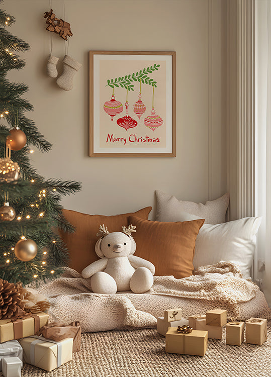 Cheerful little Christmas baubles Poster