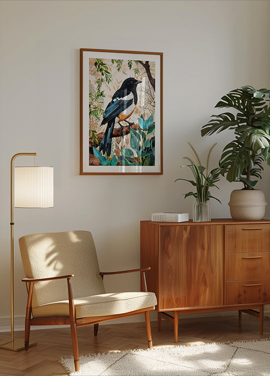 Animal Watercolor Art Bird Magpie Poster