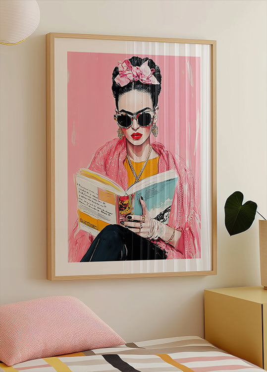 Frida Reading Book Poster