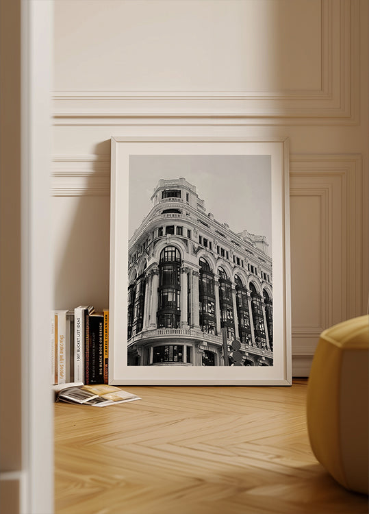 Gran Vía Madrid Architecture Black & White Poster