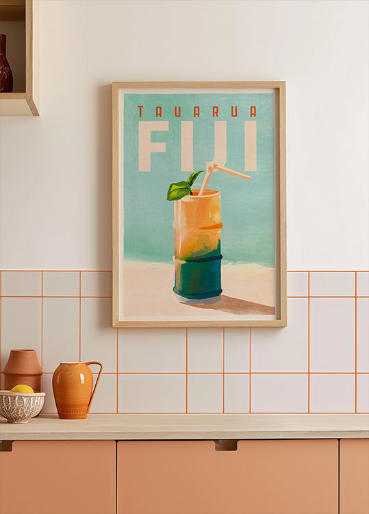 Tavarua Fiji Cocktail Travel Art Poster