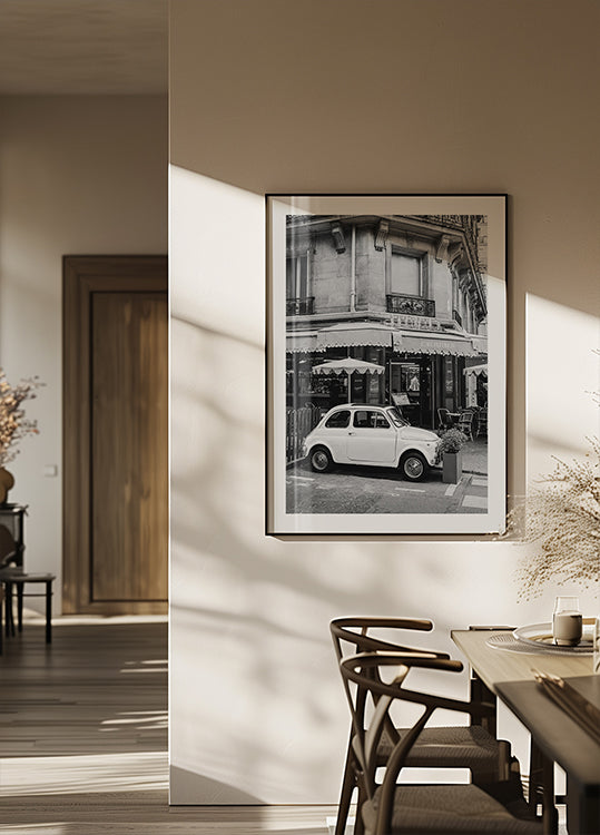 Parisian Café and Fiat 500 Poster