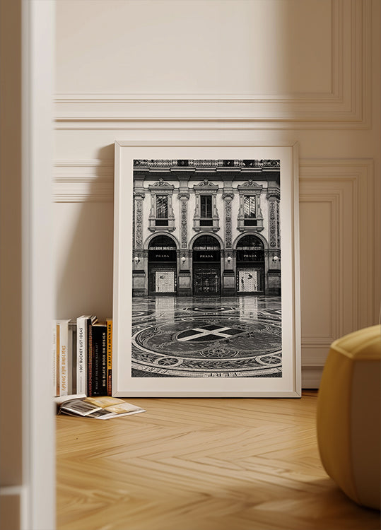 Prada Milan Façade Black & White Poster