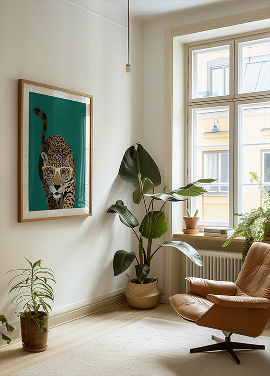 Curious green leopard Poster