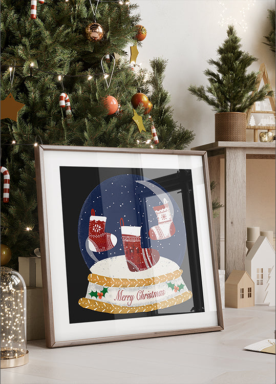Christmas Stocking Snow Globe - Merry Christmas Poster