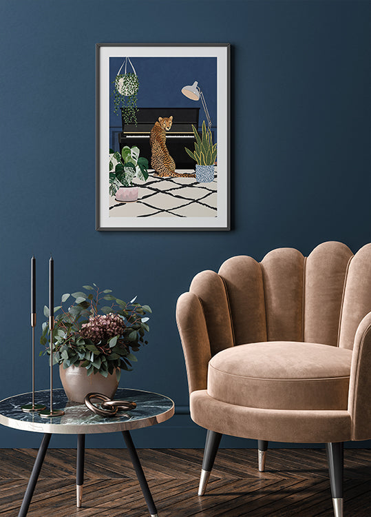 Cheetah playing piano Poster