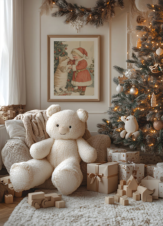 Christmas Kid and Cat Poster