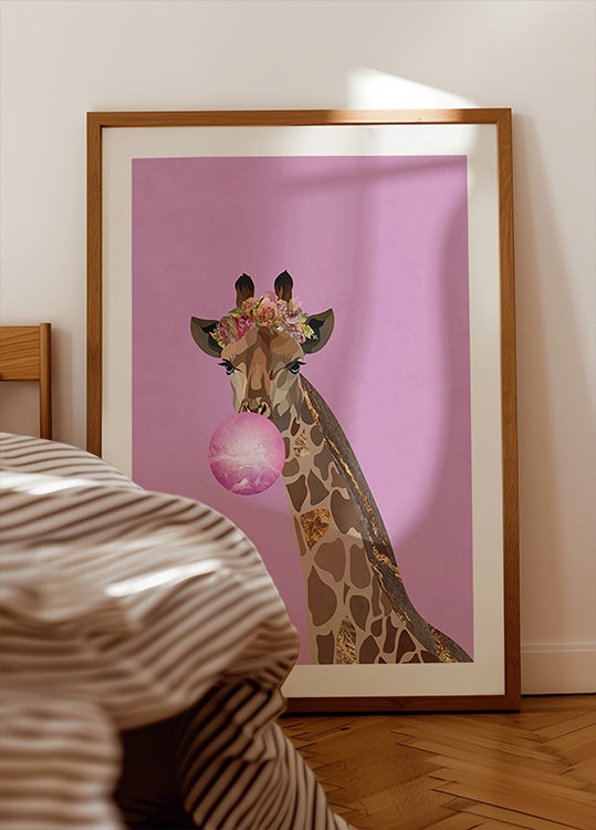 Giraffe pink bubblegum Poster