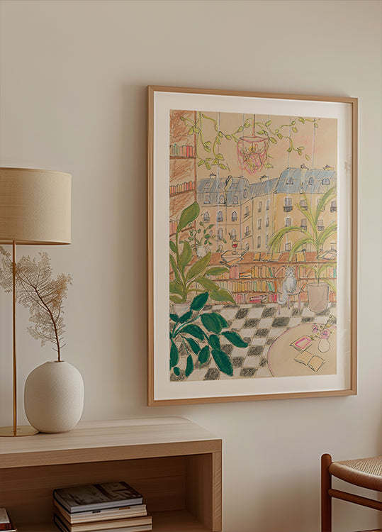 Antique Parisian Book Store Cat Poster