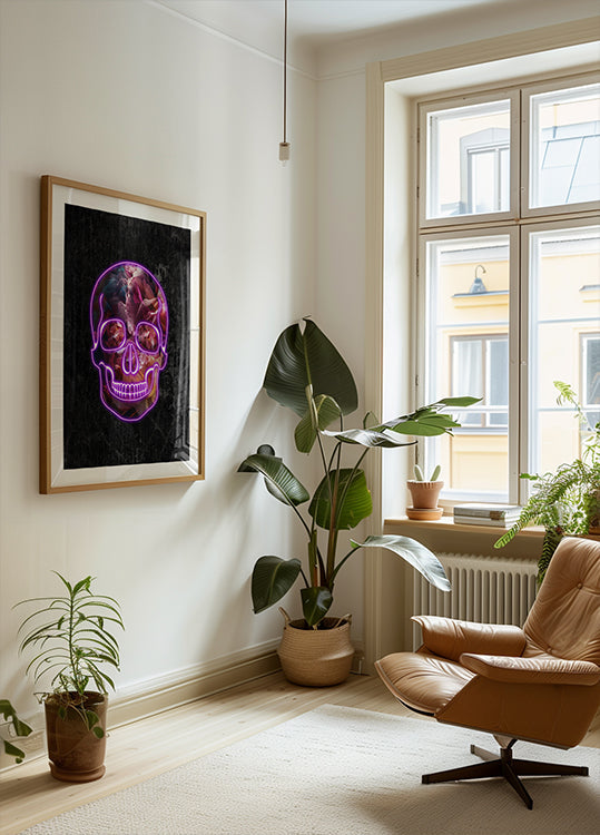 Neon Halloween Skull Poster