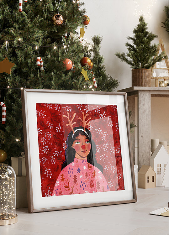 Modern abstract Christmas portrait woman Poster