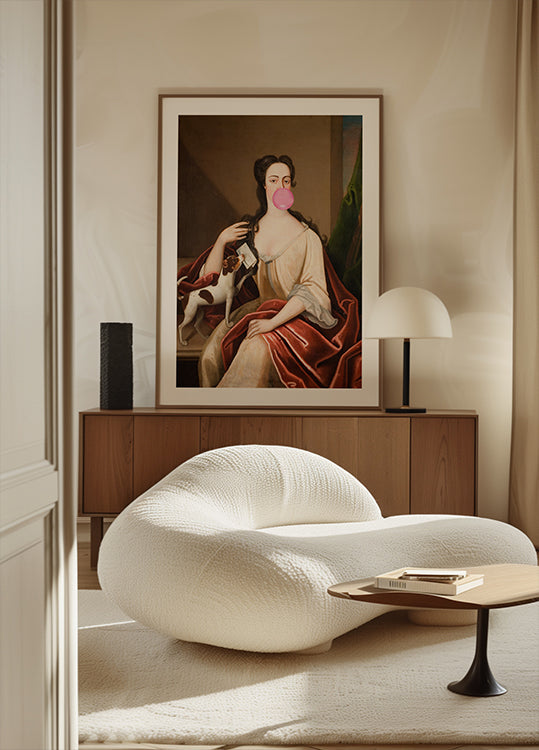 Renaissance Bubble Gum Portrait and Dog / Altered Art Poster