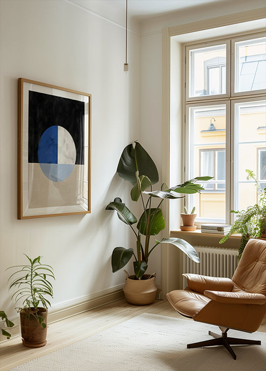 Isected Circle with Blue and White Quadrants Poster