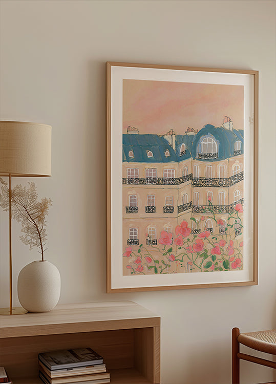 Sunset Over Paris Buildings Poster