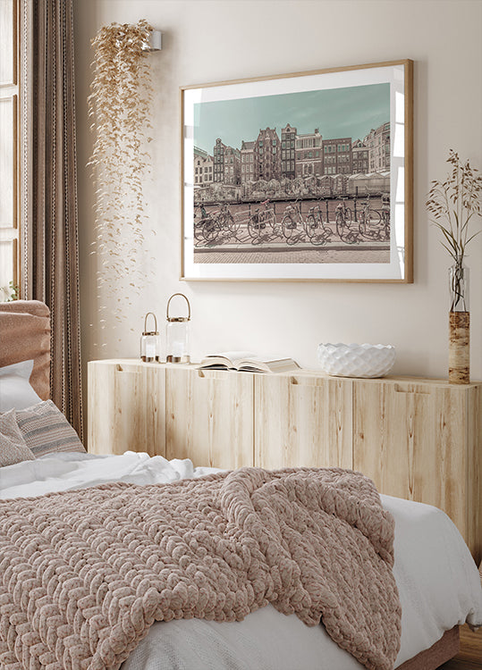 AMSTERDAM Single Canal with Flower Market | urban vintage style Poster