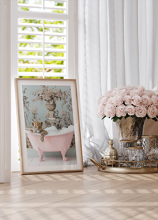 Leopard's Pink Bubble Bath Poster