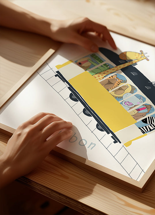 Famous Lisbon Yellow Tram with Jungle Animals by Carla Daly Poster