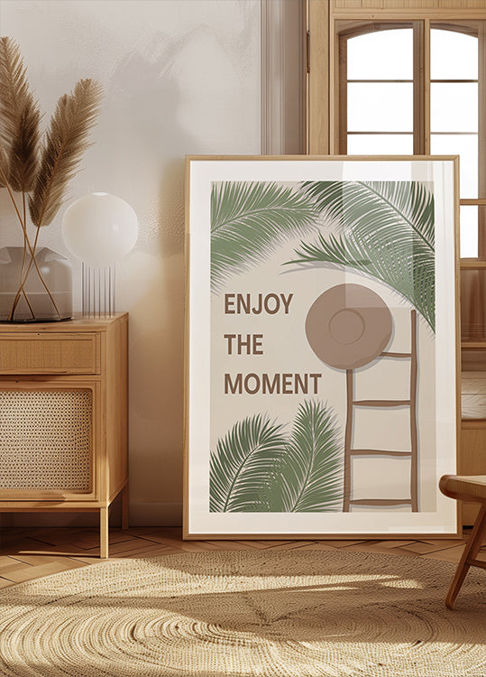 Enjoy the Moment 3, Tropical Summer Quote With Ladder and Hat Poster